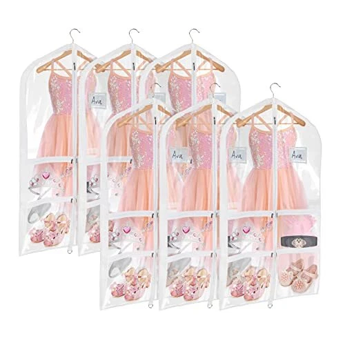 Univivi Clear PVC Dance Costume Bags 6 Pack Garment Bag 40 Inch for Dance Com...