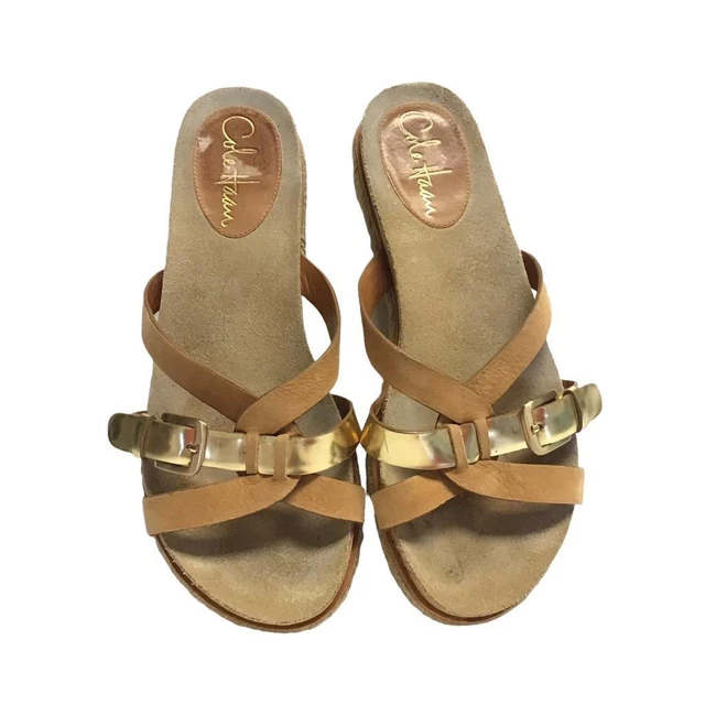 Cole Haan Femmes 6 Cuir Lanière Plate Espadrille Sandales Anneau Marron Slip Sur