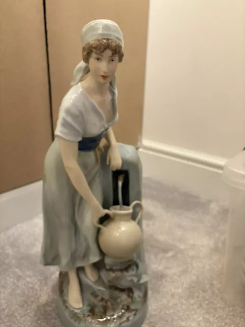 Royal Dux 1940s Porcelain Bohemia 24"  “Lady At The Well” Statue -