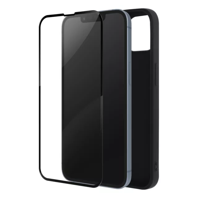 Cover Silicone Morbido iPhone 14 Nera + Vetro Temperato 9H Trasparente