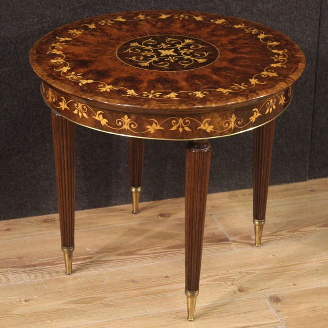 Mesa de centro redonda salon mueble madera con incrustaciones estilo antiguo