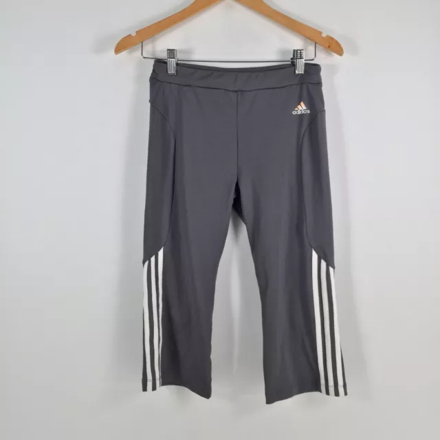 Adidas womens fitness leggings size 10 grey cropped stretch striped 048568