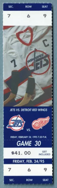 Winnipeg Jets VS Detroit Red Wings February 24, 1995 NHL Ticket Stub