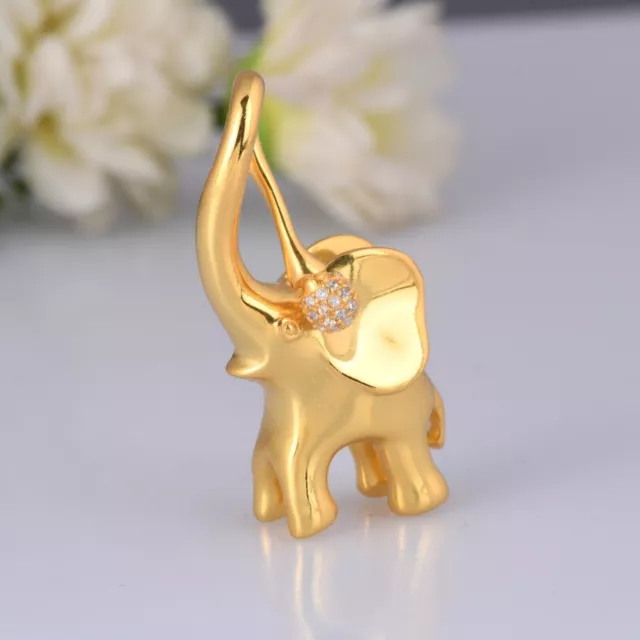 Gold Tone Elephant Charm Pendant Necklace With Cz Zircon Animal Symbol Jewelry