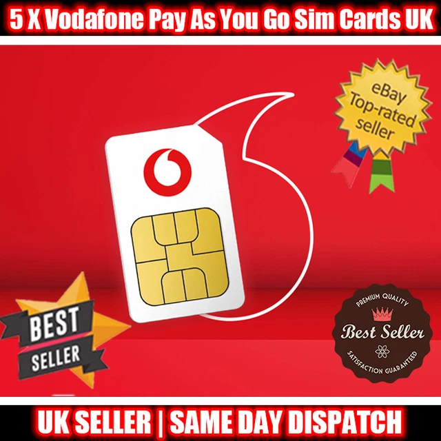 5 X Vodafone UK Network Pay As You Go Sim Cards New Bulk Wholesale Joblot