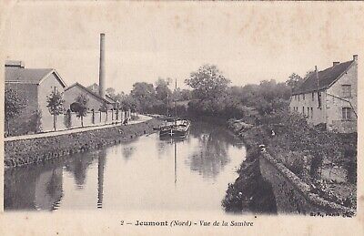 Postcard old postcard jeumont 2 view of the sambre barge stamped 1906