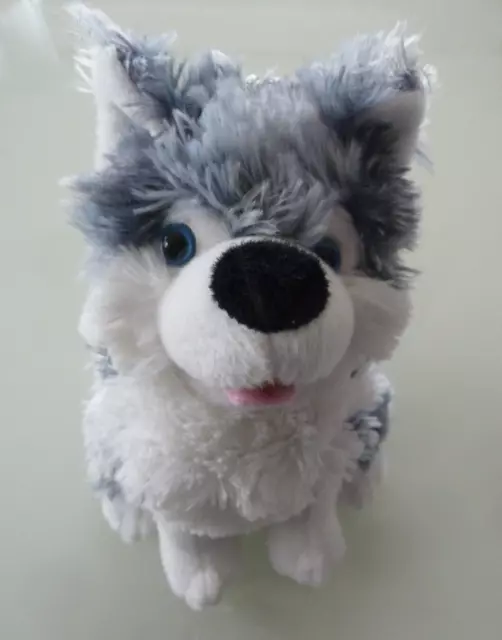 K4. DOUDOU PELUCHE CHIEN HUSKY Sandy gris chiné blanc noir rose 20c assis - TTBE