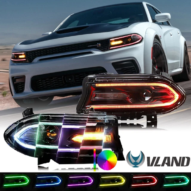 2XVLAND LED DRL RGB Projector Halo Headlights For Dodge Charger SRT GT ...