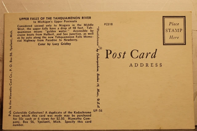 Michigan MI Upper Peninsula Falls Tahquamenon River Postcard Old Vintage Card PC 2
