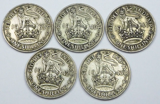 1939-1943 Great Britain Silver Shilling Lot - KM# 853 - George VI