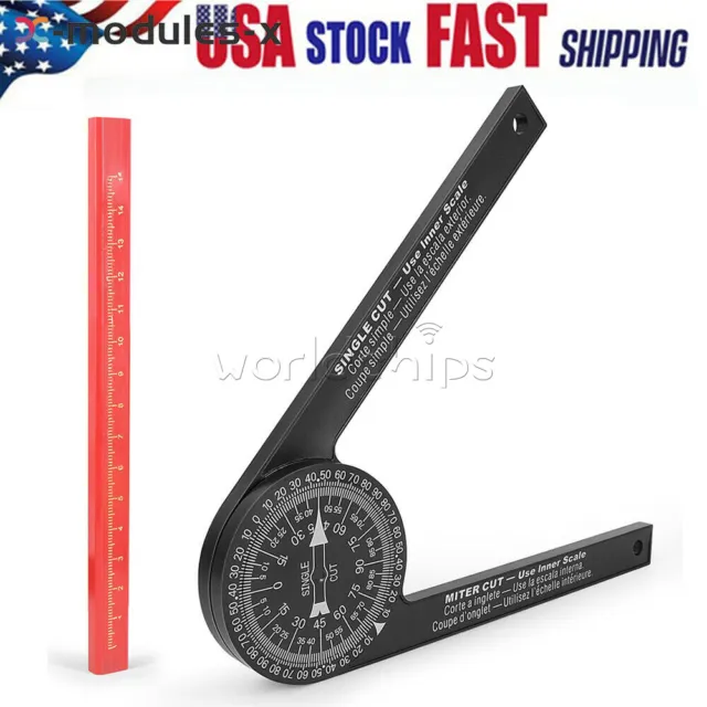 Miter Saw Protractor ABS Angle Finder Level Meter Goniometer+Carpenter Pencil US