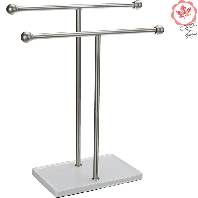Sleek Multi-Functional Double-T Towel Holder - Displays 2 Towels - Nickel/White