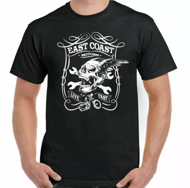 Biker T-Shirt Mens Skull Motorbike Motorcycle Bike Indian Top East Coast Motors
