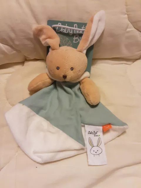 Doudou Plat Lapin Blanc Vert Baby Nat Bio Neuf
