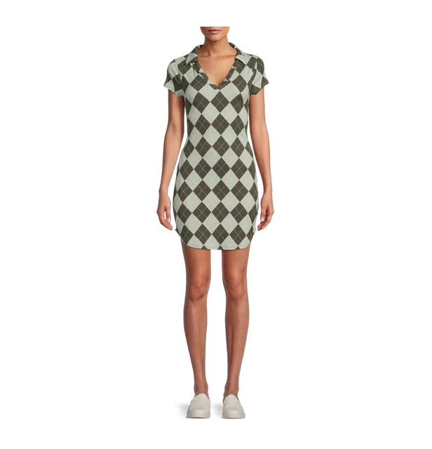 No Boundaries Green Junior's Plaid Polo Y2K Dress SZ S (3-5)