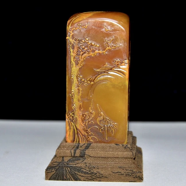 Chinese Exquisite Handmade Landscape carving Shoushan Stone Statue Seal