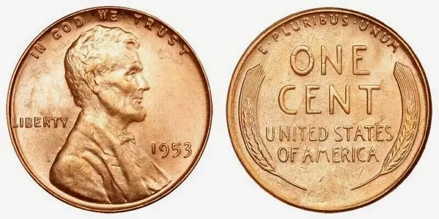 1953 P Red  GEM Brilliant Uncirculated  Lincoln Wheat Cent Penny