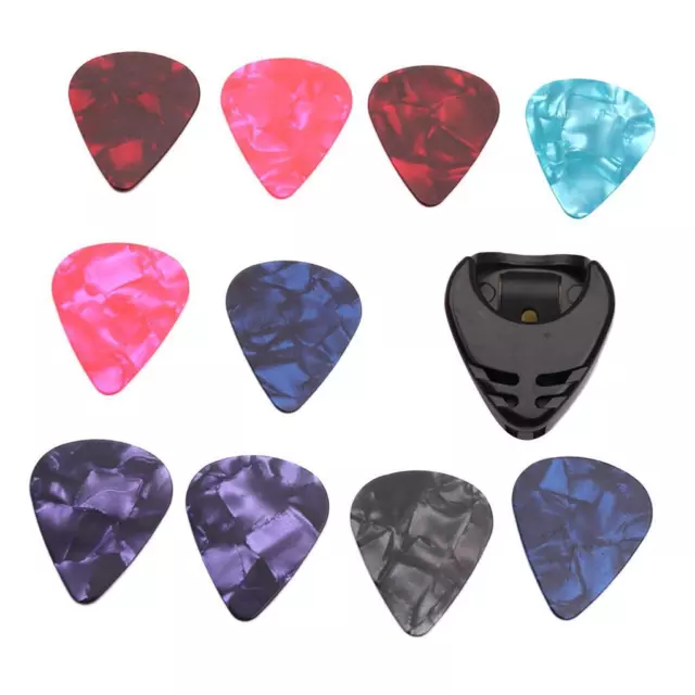 10pcs Celluloid Acoustic Electric Guitar Picks 0.46mm + Étui porte-médiators