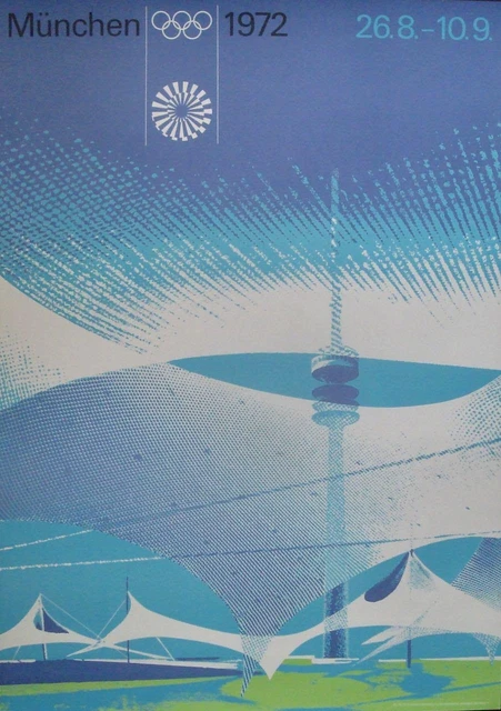 MUNICH 1972 OLYMPICS STADIUM OLYMPIASTADION A1 poster OTL AICHER art Vintage NM