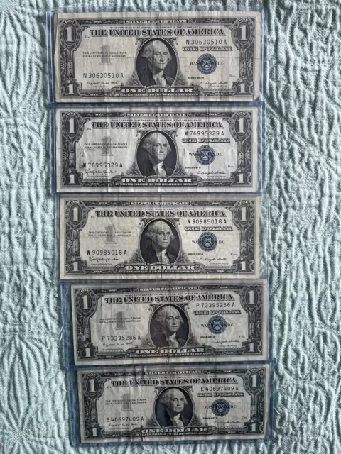 1957A & 1957B One Dollar Well Circulated Silver Certificate Note - $1 Bill