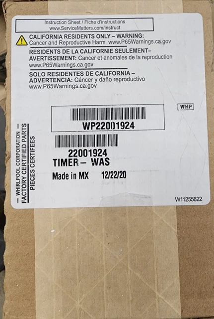 Genuine OEM Whirlpool Washer Timer WP22001924 New