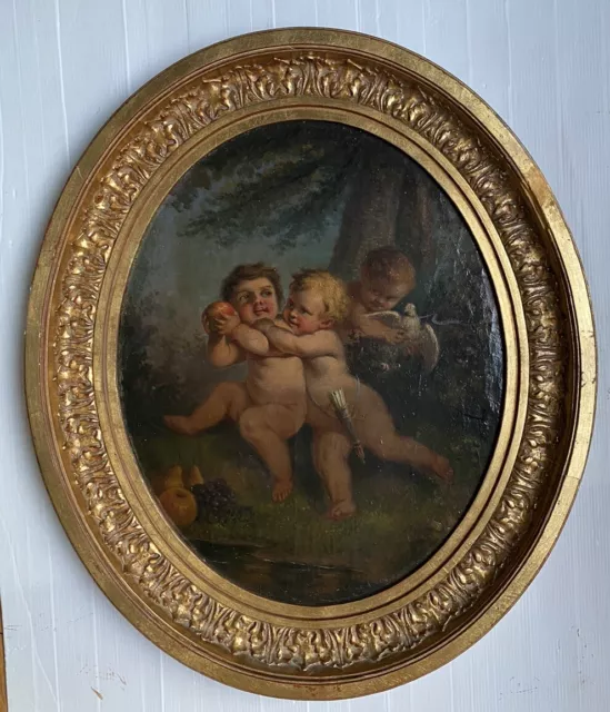 Putti Cupidon Baroque Tableau Ancien Italien Français XVIII XIX Portrait Enfant