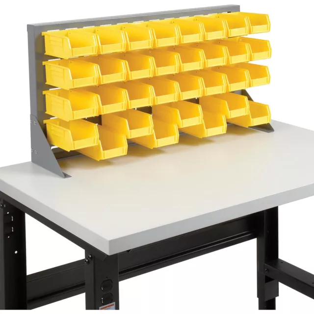 Louvered Bench Rack with (32) Yellow Premium Stacking Bins 36x15x20