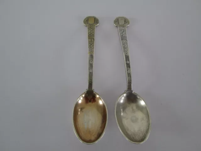 Pair Of Art Deco Sterling Silver Tiffany & Co Tea Spoons Unusual Niello Design