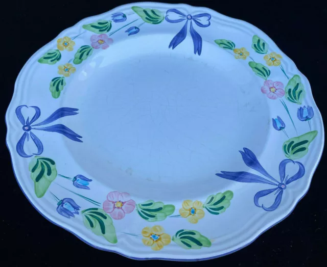1 Dinner Plate Herend Village Pottery Handpainted Hungary Bow Flowers 41073 Blue