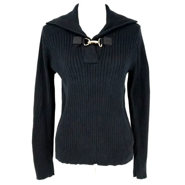 Lauren Ralph Lauren Black Sweater Size Large Womens Ribbed Knit Buckle Pullover