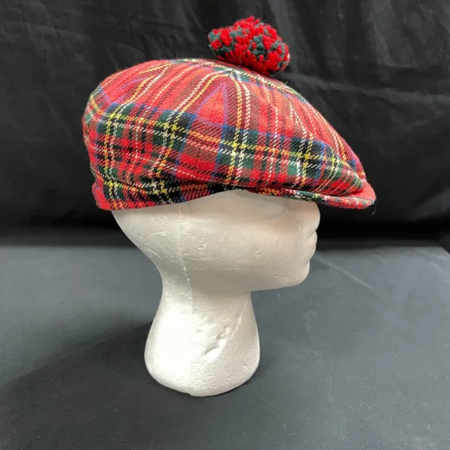 Scottish Traditional Flap Cap Red Tartan Plaid Hat Easdale isle of Seil Argyll