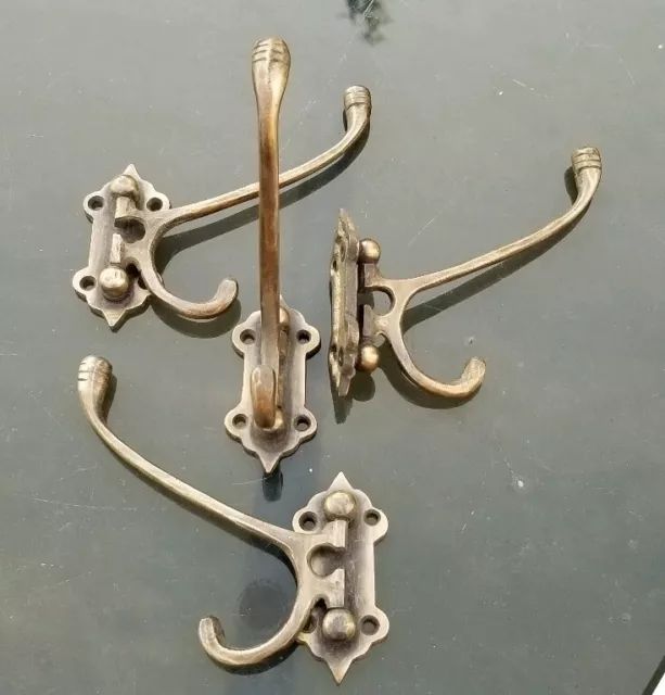 4 Old Style Solid Brass Double Wall Mount 180° Swivel Coat Hat Towel Hooks #C24 11