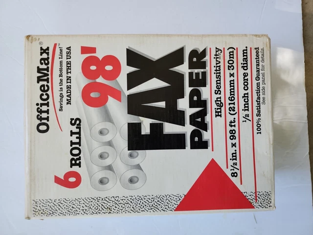 Office Max Thermal Fax Paper 3 Rolls 98' x 81/2"  Core 1/2" High Sensitivity