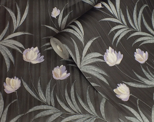 Atemberaubende, italienische schwere massive Vinyl-Tapete mit Blumenmuster