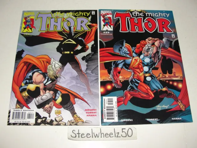 Thor #34 & 35 Comic Lot Marvel 2001 Direct Vs Gladiator Andy Kubert 2nd Series