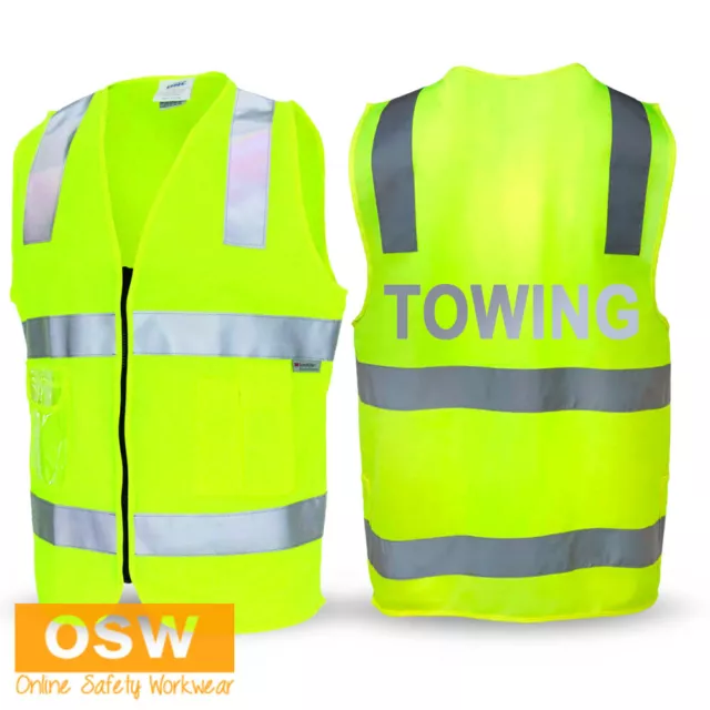 Hi-Vis Yellow TOWING Day/Night Side Panel Safety Work Zipper Pocket NSW Vest