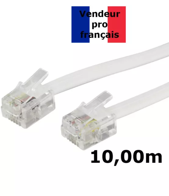 DITM® Cordon Téléphone ou ADSL RJ11 mâle vers RJ 11 mâle - blanc - 10,00 m