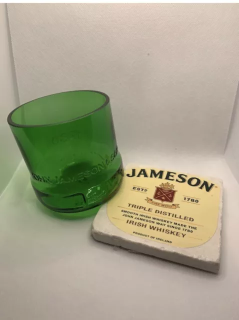Jameson Whiskey Glass & Coaster Set - Made From Empty Bottle & Label