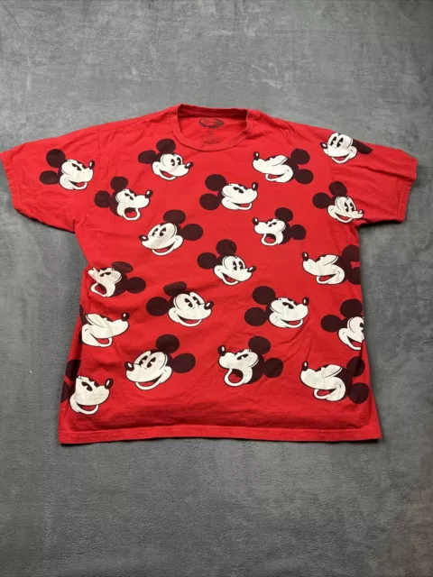 Disney Mickey Mouse All Over Graphic Print T-Shirt Adult 2XL Red Cartoon Tee