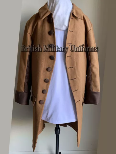 New Men Brown Colonial Coat | 18th Century | 1776 Rev War Custom Made Wool Coat