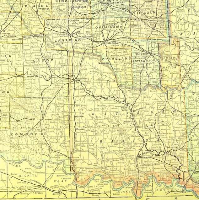 1903 ANTIQUE INDIAN TERRITORY Map Vintage Map of Oklahoma Gallery Wall
