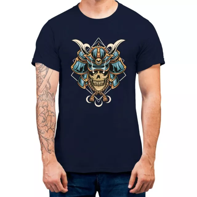 Skull Samurai Men's T-shirt Graphic Tee Samurai Geometric Art Top 100% Cotton