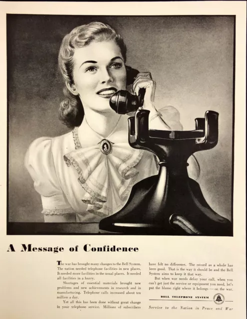 1942 Bell Telephone System Calls Increased by 10 Million a Day WWII Print Ad