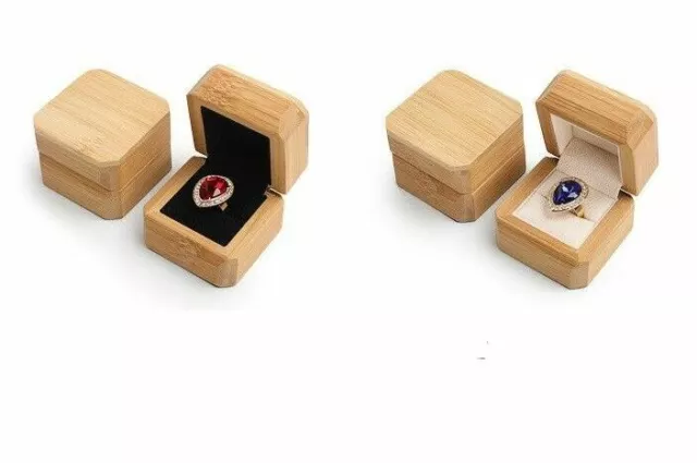 High Quality Bamboo Wood Case Wedding Engagement Ring Gift Box Jewelry Display