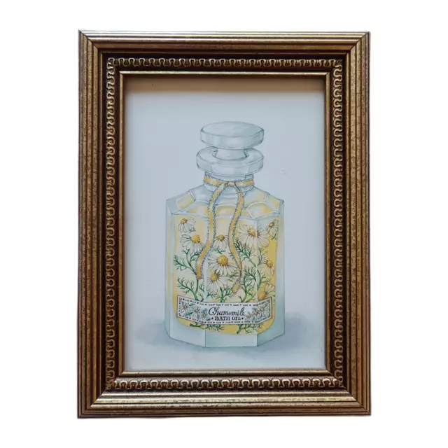 Framed Bathroom Picture Wall Art Decanter of Chamomile Bath Oil 6.5x8.5 inches
