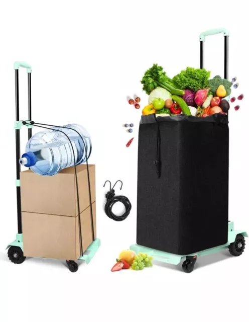 2-in-1 Foldable Hand Truck Utility Cart, Portable Grocery Shopping Cart Mint