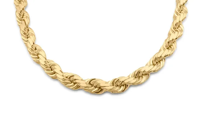 14k Yellow Gold Plated Over 925 Sterling Silver Rope Chain Mens Necklace 6.5mm