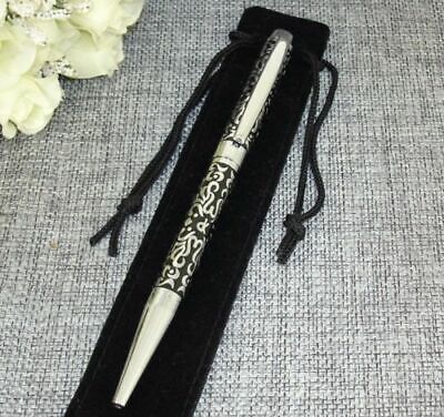 Embossing Silver Brass Ballpoint Pen With Velvet Pouch New Solid Ball Point Pens