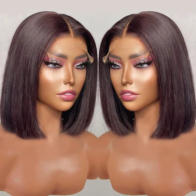 Short Bob Straight Human Hair Wigs Pre Plucked Transparent Lace Frontal Wig