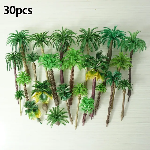 30 X Miniature Palm Trees Plastic Scale Model Tree Coconut Scenery Building AU